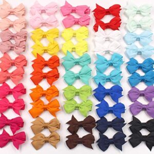 CELLOT Baby Hair Clips 50Pcs Tiny 2" Hair Bows Fully Covered Barrettes Clips for Baby Girls Infants and Toddlers,25 Colors in Pairs