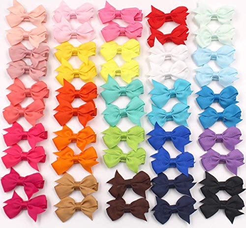 CELLOT Baby Hair Clips 50Pcs Tiny 2" Hair Bows Fully Covered Barrettes Clips for Baby Girls Infants and Toddlers,25 Colors in Pairs