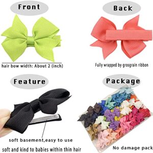 CELLOT Baby Hair Clips 50Pcs Tiny 2" Hair Bows Fully Covered Barrettes Clips for Baby Girls Infants and Toddlers,25 Colors in Pairs