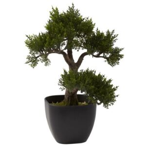 nearly natural 4966 cedar bonsai artificial tree, 15-inch, green