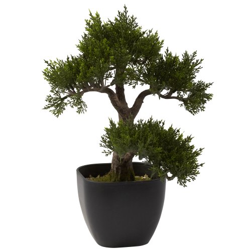 Nearly Natural 4966 Cedar Bonsai Artificial Tree, 15-Inch, Green