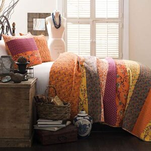 lush decor royal empire quilt striped pattern reversible 3 piece bedding set, full/queen, tangerine