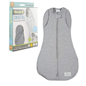 woombie convertible baby swaddling blanket i swaddle converts to arms-free wearable blanket for babies up to 6 months, grey, 14-19 lbs