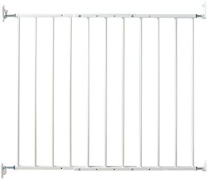 kidco g2000 safeway top of stairs quick release baby gate for blocking stairs or hallways and dividing rooms, 42.5 x 30.5 inches, steel, white