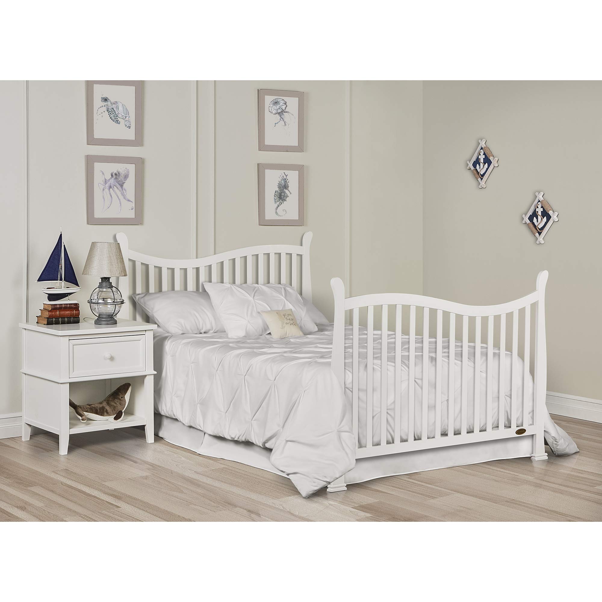 Dream On Me Violet 7-In-1 Convertible Life Style Crib In White, Greenguard Gold Certified, 4 Mattress Height Settings, Made Of Sustainable New Zealand Pinewood