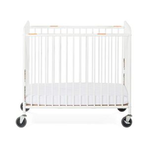 Foundations Chelsea Slatted Metal Evacuation Crib, Compact Mini Size, Oversized Casters, White