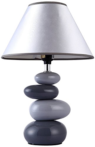 Simple Designs LT3052-GRY 14.7" Shades of Gray Ceramic Stacked Stone Standard Table Lamp with Fabric Shade for Home Décor, Nightstand, End Table, Bedroom, Living Room, Office, Foyer, Gray