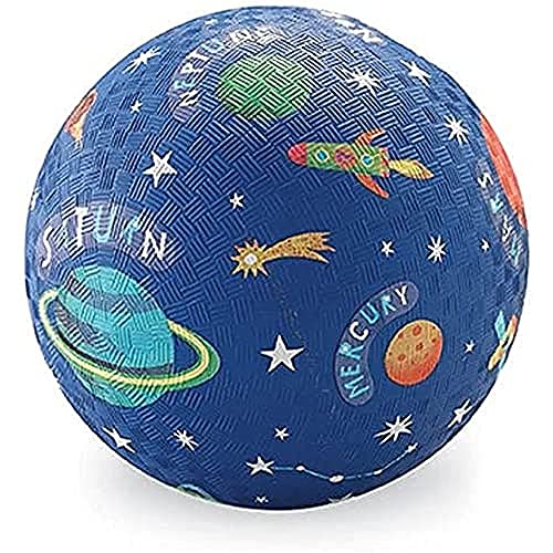 Crocodile Creek - Solar System Rubber Playground Ball - Ships Inflated, PVC-Free, Durable Design for Outdoor Games, 4 Square, Kickball and Active Sports, for Kids Ages 3 Years and Up, 5” Size, Blue