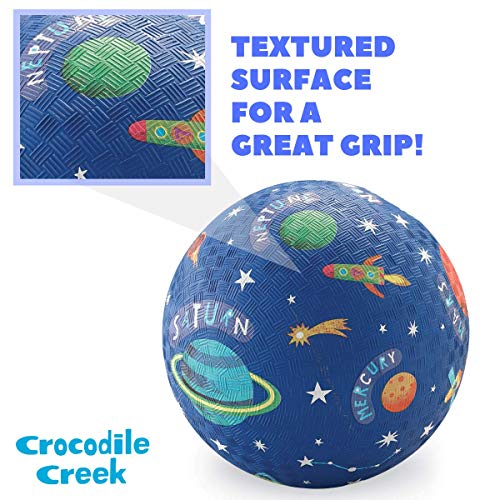 Crocodile Creek - Solar System Rubber Playground Ball - Ships Inflated, PVC-Free, Durable Design for Outdoor Games, 4 Square, Kickball and Active Sports, for Kids Ages 3 Years and Up, 5” Size, Blue