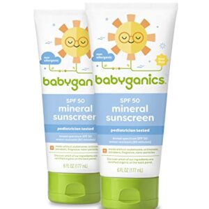 Babyganics SPF 50 Baby Sunscreen Lotion UVA UVB Protection | Water Resistant |Non Allergenic, 6 Fl Oz (Pack of 2)