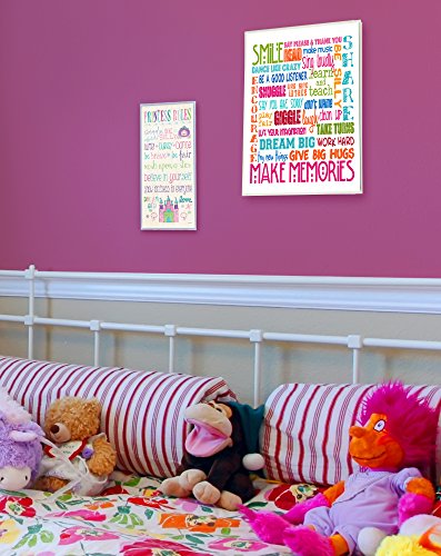 The Kids Room by Stupell Princess Rules with Castle and Carriage Rectangle Wall Plaque, 7 x 0.5 x 17, Proudly Made in USA