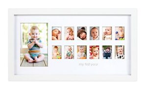 pearhead my first year photo moments baby keepsake picture frame, baby’s first year photo frame, gender-neutral baby milestone nursery wall décor, 13 photo inserts, white