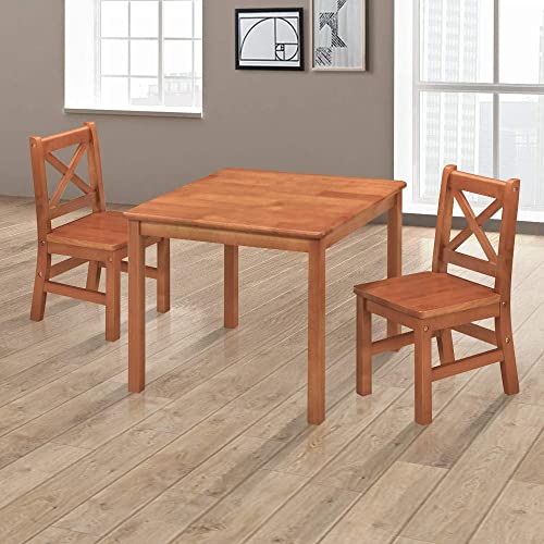 eHemco Solid Hard Wood Kids Table and Chair Set (2 Chairs Included), Dark Oak, 3 Piece Set