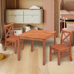 eHemco Solid Hard Wood Kids Table and Chair Set (2 Chairs Included), Dark Oak, 3 Piece Set