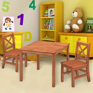 eHemco Solid Hard Wood Kids Table and Chair Set (2 Chairs Included), Dark Oak, 3 Piece Set