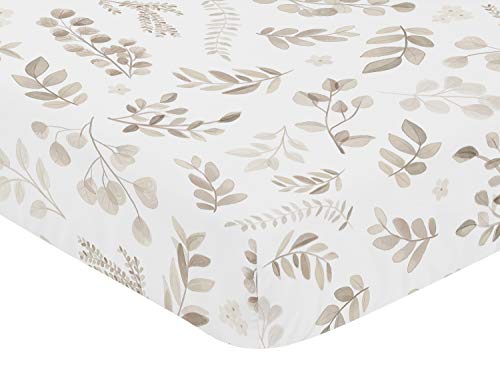 Sweet Jojo Designs Floral Leaf Boy or Girl Fitted Crib Sheet Baby or Toddler Bed Nursery - Gender Neutral Beige Taupe White Gender Neutral Boho Watercolor Botanical Flower Woodland Tropical Garden