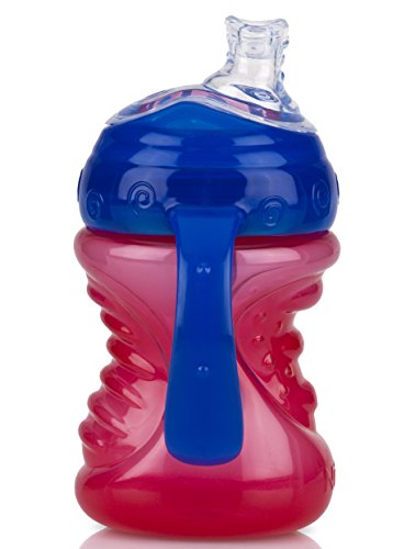 Nuby Plastic 2-Pack No-Spill Super Spout Grip N' Sip Cup, Red and Blue