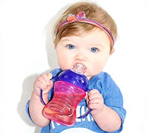 Nuby Plastic 2-Pack No-Spill Super Spout Grip N' Sip Cup, Red and Blue