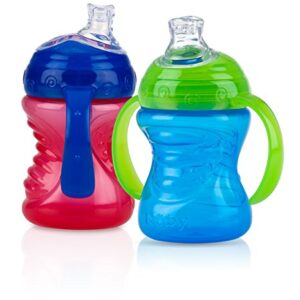 Nuby Plastic 2-Pack No-Spill Super Spout Grip N' Sip Cup, Red and Blue