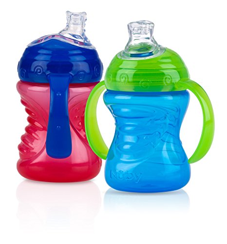 Nuby Plastic 2-Pack No-Spill Super Spout Grip N' Sip Cup, Red and Blue