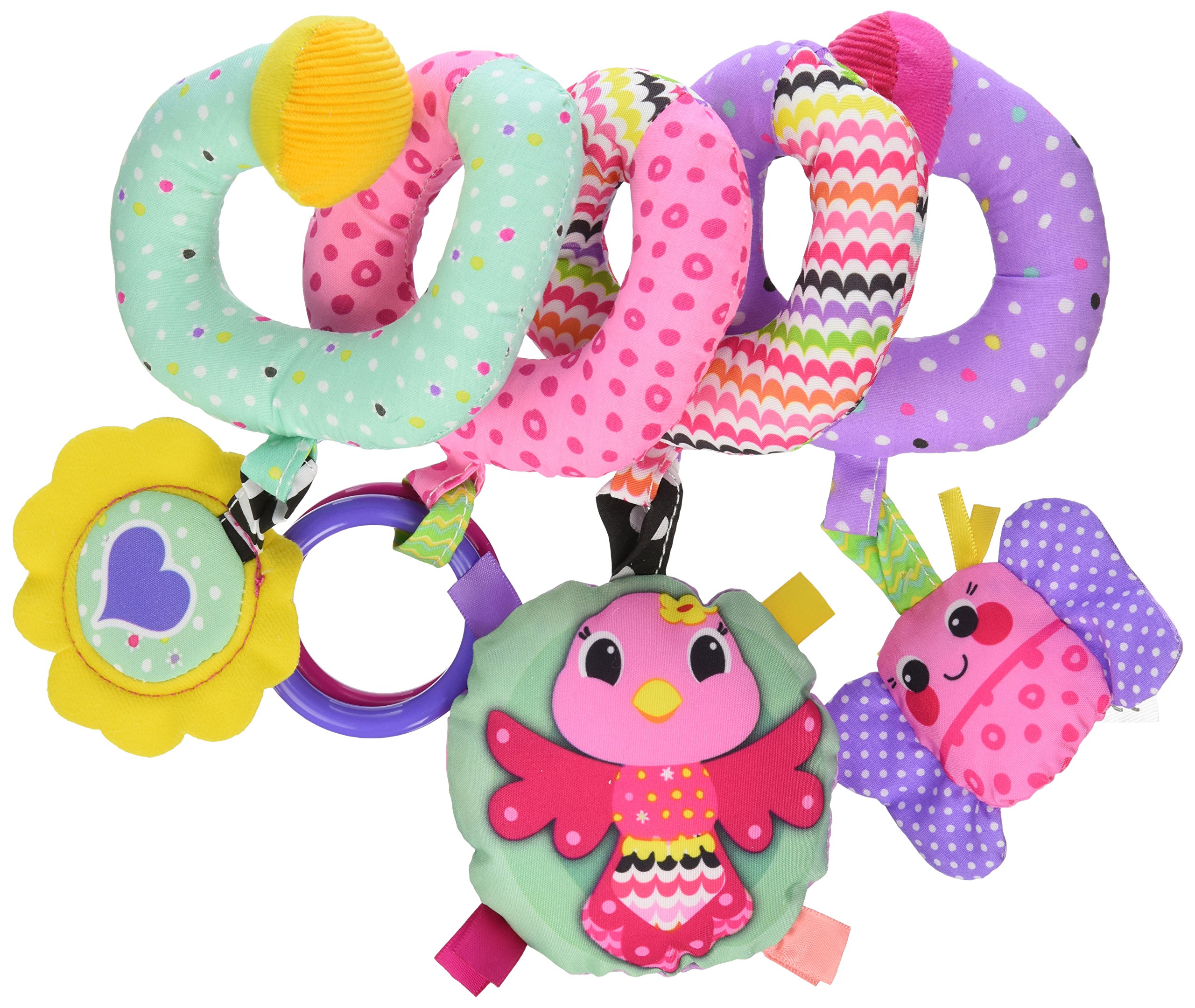 Infantino Stretch & Spiral Activity Toy - Textured Play Activity Toy for Sensory Exploration and Engagement, Ages 0 and Up, Pink Farm