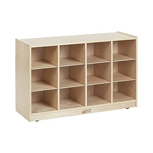 ECR4Kids 12 Cubby Mobile Tray Storage Cabinet, 3x4, Classroom Furniture, Natural