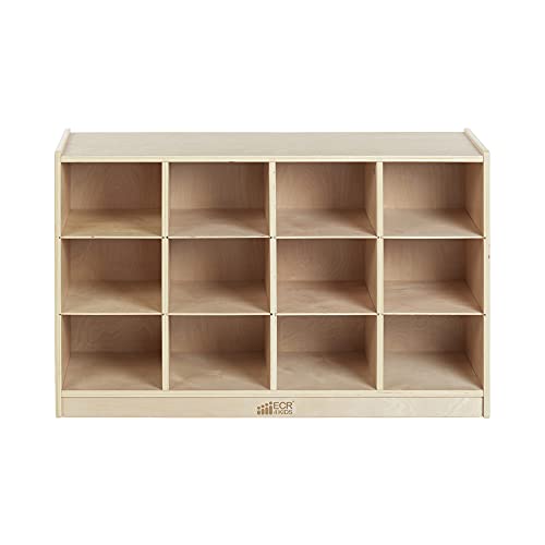 ECR4Kids 12 Cubby Mobile Tray Storage Cabinet, 3x4, Classroom Furniture, Natural