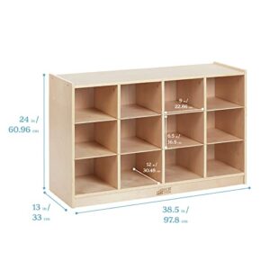 ECR4Kids 12 Cubby Mobile Tray Storage Cabinet, 3x4, Classroom Furniture, Natural