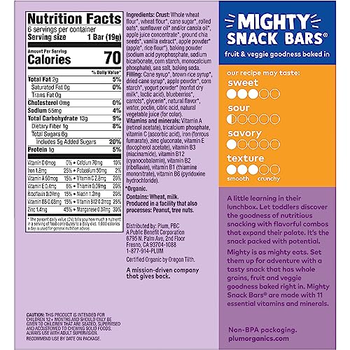 Plum Organics | Mighty Snack Bars | Organic Toddler & Kids Snacks | Blueberry | 0.67 Ounce Bar (48 Total)