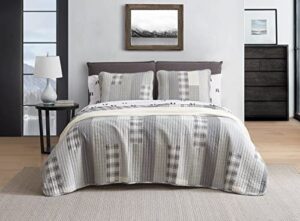 eddie bauer home - queen quilt set, cotton reversible bedding with matching shams, home decor for all seasons (fairview grey, queen)