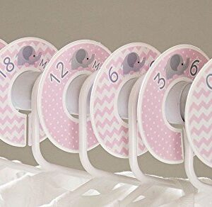 6 Baby Girl Nursery Clothing Size Closet Dividers Pink Elephant (1.25 Inch Rod)