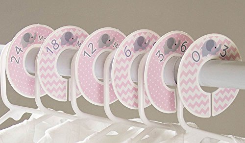 6 Baby Girl Nursery Clothing Size Closet Dividers Pink Elephant (1.25 Inch Rod)