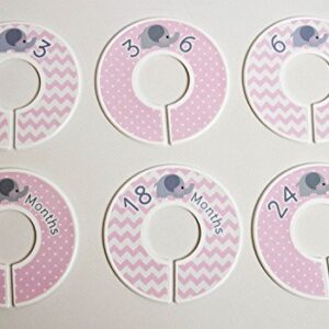 6 Baby Girl Nursery Clothing Size Closet Dividers Pink Elephant (1.25 Inch Rod)