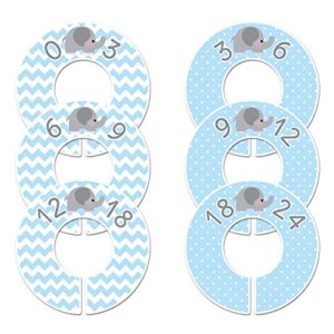 C40 Baby Boy Nursery Closet Clothing Size Divider Elephant Blue Set of 6 Fits 1.25 Inch Rod