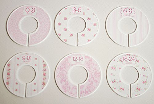 C102 Baby Girl Nursery Closet Clothing Size Dividers Pink Roses Set of 6 (1.25 Inch Rod)