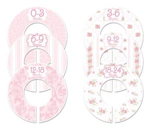 c102 baby girl nursery closet clothing size dividers pink roses set of 6 (1.25 inch rod)