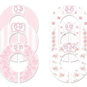 C102 Baby Girl Nursery Closet Clothing Size Dividers Pink Roses Set of 6 (1.25 Inch Rod)