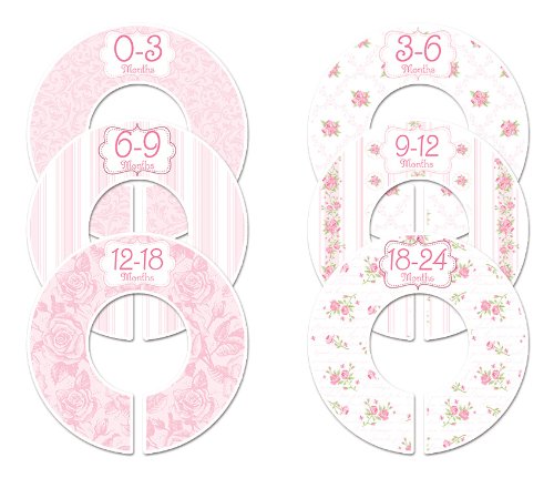 C102 Baby Girl Nursery Closet Clothing Size Dividers Pink Roses Set of 6 (1.25 Inch Rod)