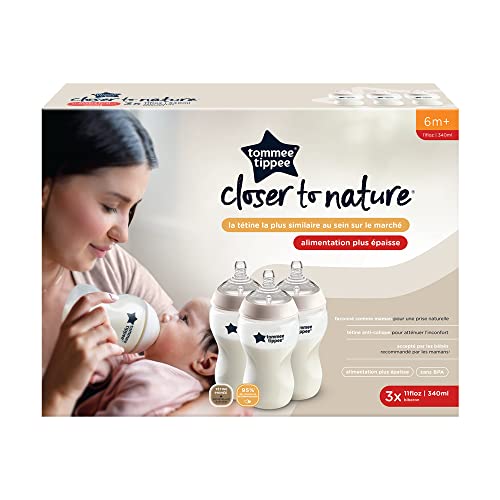 Tommee Tippee Closer to Nature Added Cereal Baby Bottle, Y-cut Bottle Nipple, BPA-free (11oz, 3 Count)