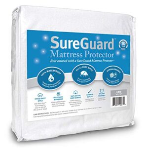 sureguard crib size mattress protector - 100% waterproof, hypoallergenic - premium fitted cotton terry cover