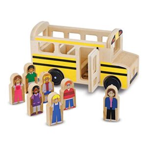 melissa & doug school bus wooden play set with 7 figures - school bus toddler toy for pretend play, classic toys for kids