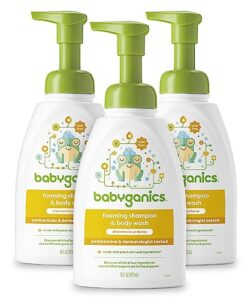 babyganics baby shampoo + body wash pump bottle, chamomile verbena, non-allergenic and tear-free, 16 fl oz (pack of 3), packaging may vary