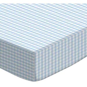 SheetWorld Baby Fitted Square Play Yard Sheet Compatible with Joovy 38 x 38 inches, 100% Cotton Jersey Hypoallergenic Sheet, Unisex Boy Girl, Blue Gingham, Made in USA