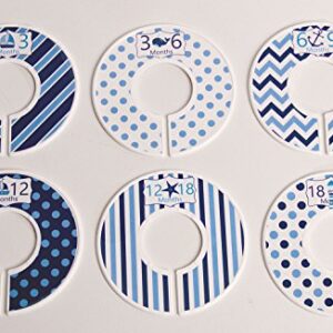 C114 Baby Boy Nursery Clothing Closet Hanger Dividers Nautical Blue Set of 6 Fits 1.25 Inch Rod