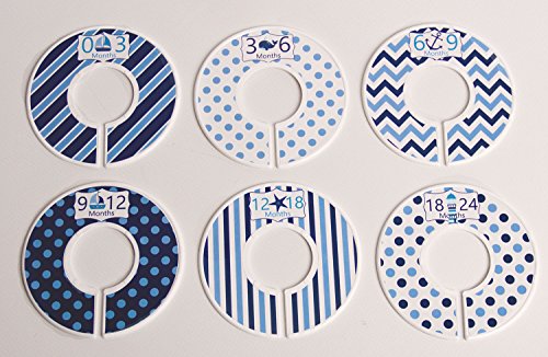 C114 Baby Boy Nursery Clothing Closet Hanger Dividers Nautical Blue Set of 6 Fits 1.25 Inch Rod