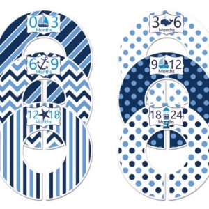 C114 Baby Boy Nursery Clothing Closet Hanger Dividers Nautical Blue Set of 6 Fits 1.25 Inch Rod