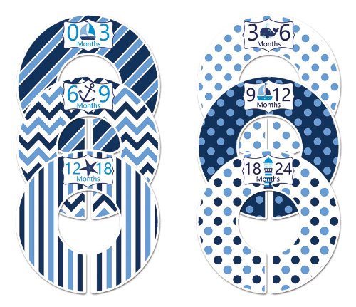 C114 Baby Boy Nursery Clothing Closet Hanger Dividers Nautical Blue Set of 6 Fits 1.25 Inch Rod