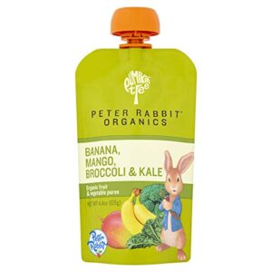 pumpkin tree peter rabbit organics, banana, mango, and kale, 4 squeeze pouch, mango, broccoli & kale, 4.4 ounce (pack of 10)