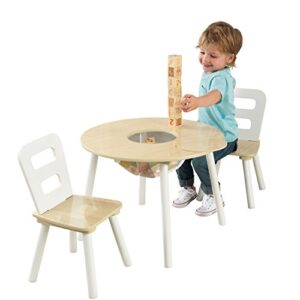 kidkraft wooden round table & 2 chair set with center mesh storage - natural & white, gift for ages 3-6 23.5 x 23.5 x 17.3