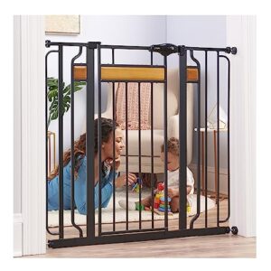 regalo home accents extra tall & wide baby gate, bonus kit, includes décor steel with hardwood, 4" extension kit, 4 pack pressure mount kit & wall cups
